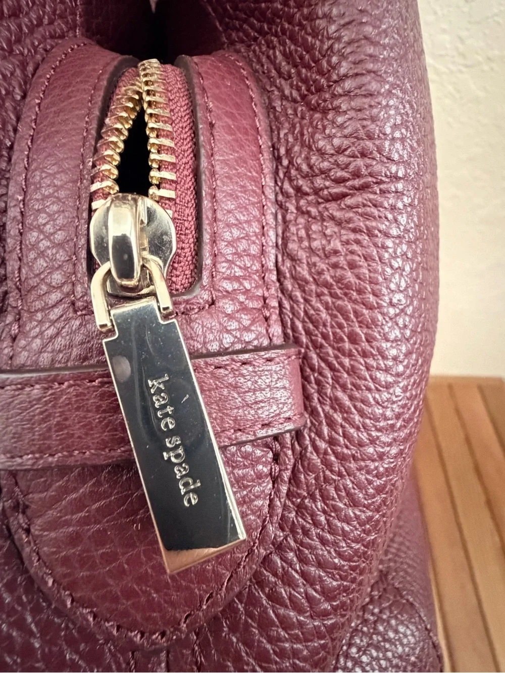 Kate Spade Pebbled Leather Shoulder Tote in Burgundy Wine